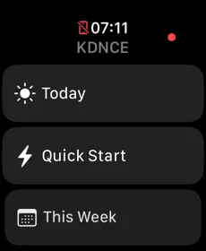 KDNCE Apple Watch home screen showing Today, This Week, and Readiness