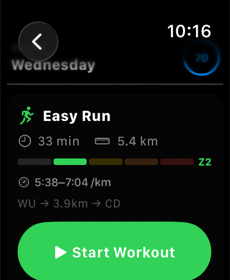 KDNCE Apple Watch showing Easy Run workout ready to start
